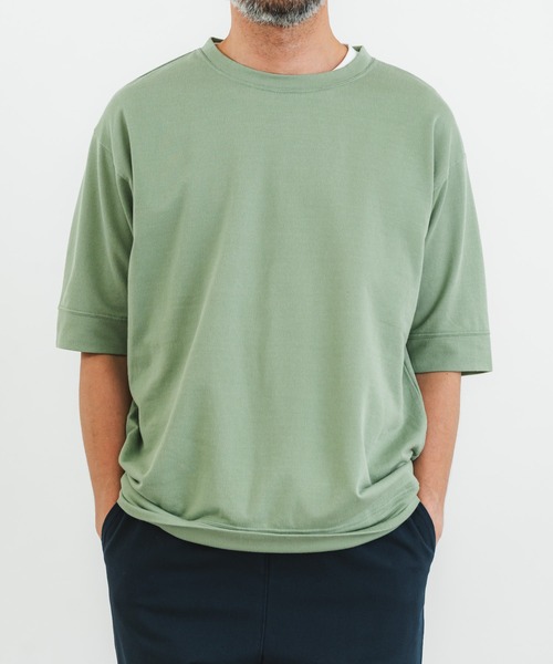 quadro（クオドロ）の「Himawariインレイ5分袖クルーネックプルオーバー（Tシャツ/カットソー・メンズ・グレー/グリーン/ダークネイビー/キナリ・LARGE/MEDIUM）」の3枚目の写真