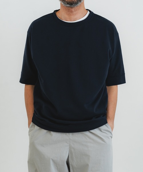 quadro（クオドロ）の「Himawariインレイ5分袖クルーネックプルオーバー（Tシャツ/カットソー・メンズ・グレー/グリーン/ダークネイビー/キナリ・LARGE/MEDIUM）」の4枚目の写真