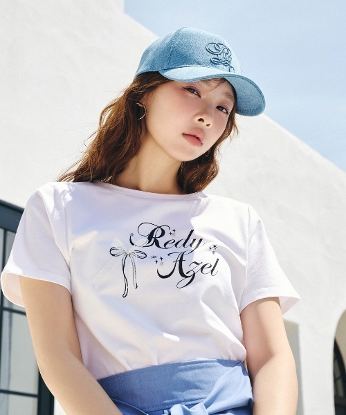 REDYAZEL(レディアゼル)の「レースリボンロゴTシャツ(Tシャツ/カットソー・レディース・ミント/ブラック/ホワイト・FREE)」の1枚目の写真