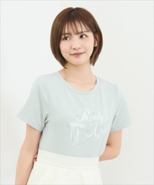 REDYAZEL(レディアゼル)の「レースリボンロゴTシャツ(Tシャツ/カットソー・レディース・ミント/ブラック/ホワイト・FREE)」の3枚目の写真