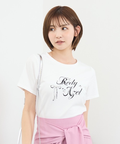 REDYAZEL(レディアゼル)の「レースリボンロゴTシャツ(Tシャツ/カットソー・レディース・ミント/ブラック/ホワイト・FREE)」の7枚目の写真