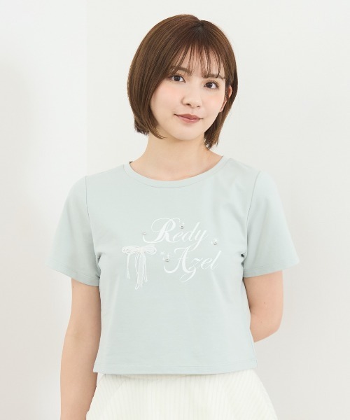 REDYAZEL(レディアゼル)の「レースリボンロゴTシャツ(Tシャツ/カットソー・レディース・ミント/ブラック/ホワイト・FREE)」の14枚目の写真