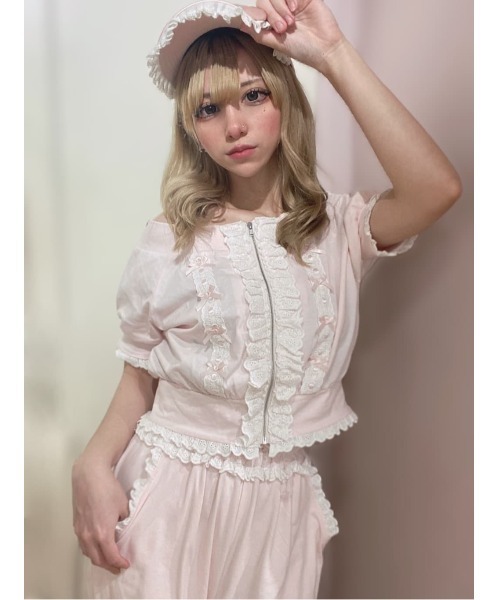 Ank Rouge（アンクルージュ）の「オフショルリボンパーカー（Tシャツ/カットソー・レディース・グレー/ピンク/ブラック・M）」の3枚目の写真