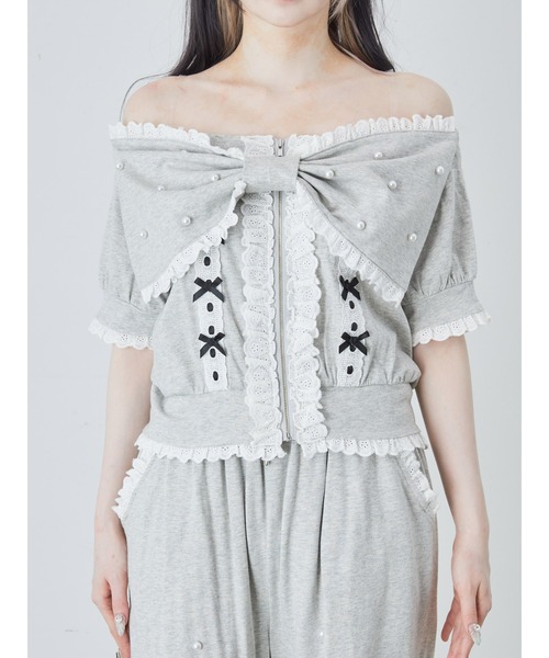 Ank Rouge（アンクルージュ）の「オフショルリボンパーカー（Tシャツ/カットソー・レディース・グレー/ピンク/ブラック・M）」の10枚目の写真