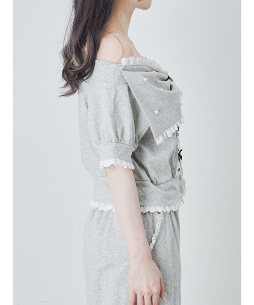 Ank Rouge（アンクルージュ）の「オフショルリボンパーカー（Tシャツ/カットソー・レディース・グレー/ピンク/ブラック・M）」の11枚目の写真