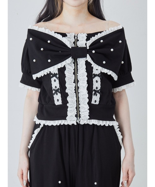 Ank Rouge（アンクルージュ）の「オフショルリボンパーカー（Tシャツ/カットソー・レディース・グレー/ピンク/ブラック・M）」の13枚目の写真