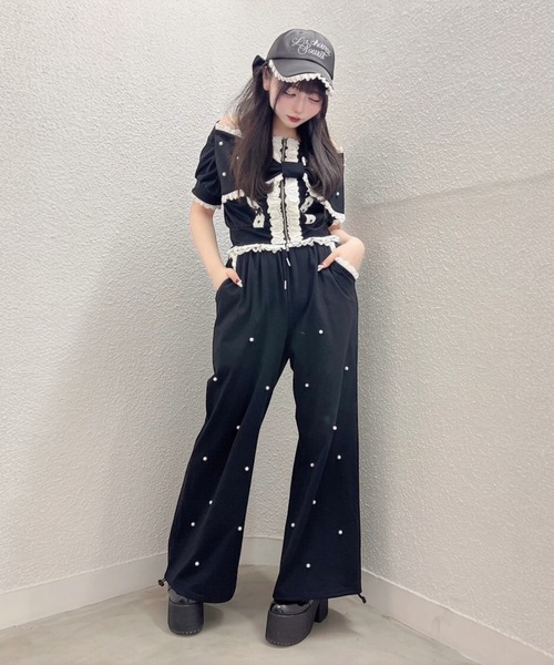 Ank Rouge(アンクルージュ)の「オフショルリボンパーカー(Tシャツ/カットソー・レディース・グレー/ピンク/ブラック・M)」の5枚目の写真