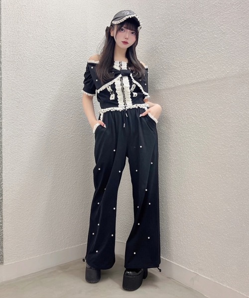 Ank Rouge(アンクルージュ)の「オフショルリボンパーカー(Tシャツ/カットソー・レディース・グレー/ピンク/ブラック・M)」の6枚目の写真