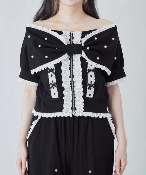 Ank Rouge(アンクルージュ)の「オフショルリボンパーカー(Tシャツ/カットソー・レディース・グレー/ピンク/ブラック・M)」の8枚目の写真