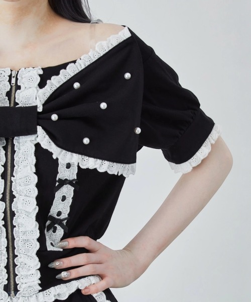 Ank Rouge(アンクルージュ)の「オフショルリボンパーカー(Tシャツ/カットソー・レディース・グレー/ピンク/ブラック・M)」の9枚目の写真