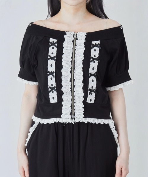 Ank Rouge(アンクルージュ)の「オフショルリボンパーカー(Tシャツ/カットソー・レディース・グレー/ピンク/ブラック・M)」の11枚目の写真