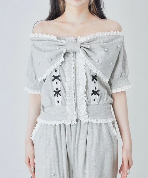 Ank Rouge(アンクルージュ)の「オフショルリボンパーカー(Tシャツ/カットソー・レディース・グレー/ピンク/ブラック・M)」の15枚目の写真