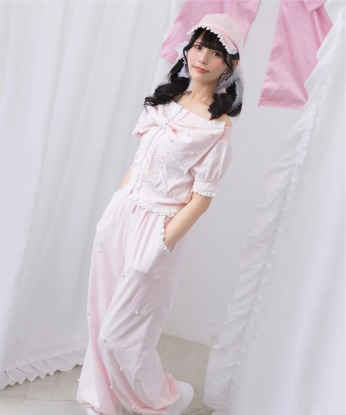 Ank Rouge（アンクルージュ）の「オフショルリボンパーカー（Tシャツ/カットソー・レディース・グレー/ピンク/ブラック・M）」の9枚目の写真