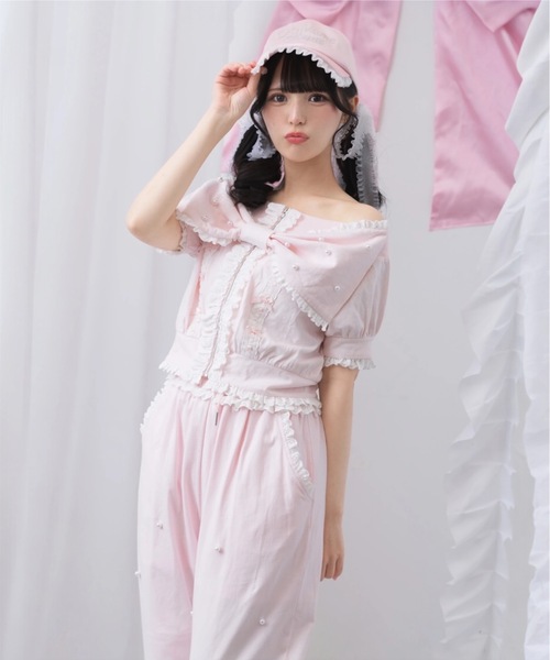 Ank Rouge（アンクルージュ）の「オフショルリボンパーカー（Tシャツ/カットソー・レディース・グレー/ピンク/ブラック・M）」の8枚目の写真
