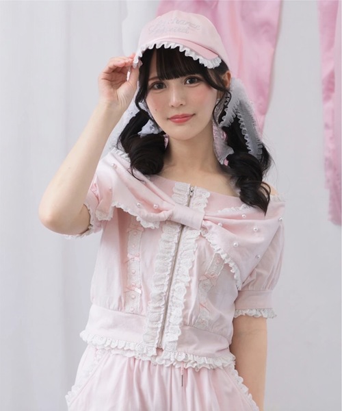 Ank Rouge（アンクルージュ）の「オフショルリボンパーカー（Tシャツ/カットソー・レディース・グレー/ピンク/ブラック・M）」の7枚目の写真
