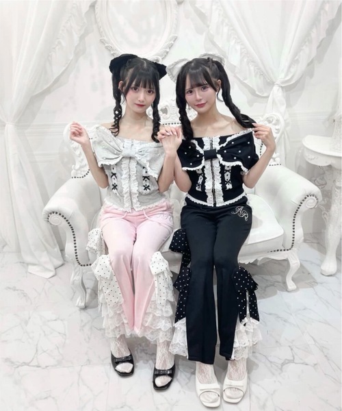 Ank Rouge（アンクルージュ）の「オフショルリボンパーカー（Tシャツ/カットソー・レディース・グレー/ピンク/ブラック・M）」の6枚目の写真