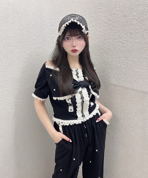 Ank Rouge（アンクルージュ）の「オフショルリボンパーカー（Tシャツ/カットソー・レディース・グレー/ピンク/ブラック・M）」の13枚目の写真