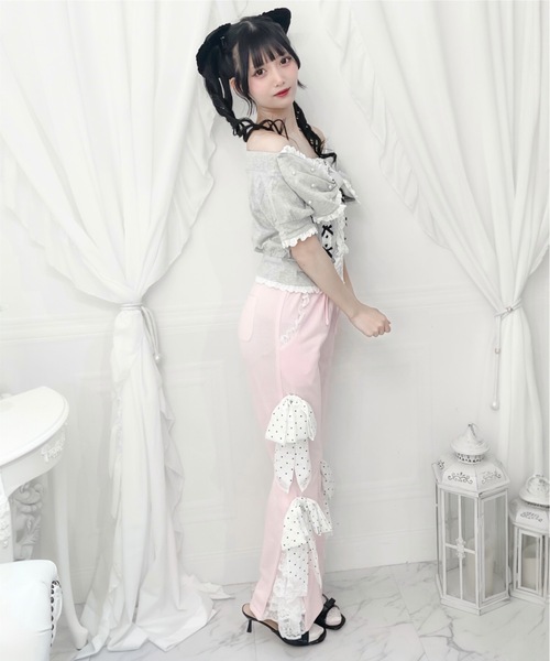 Ank Rouge（アンクルージュ）の「オフショルリボンパーカー（Tシャツ/カットソー・レディース・グレー/ピンク/ブラック・M）」の12枚目の写真