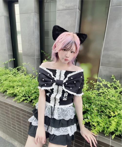 Ank Rouge（アンクルージュ）の「オフショルリボンパーカー（Tシャツ/カットソー・レディース・グレー/ピンク/ブラック・M）」の19枚目の写真
