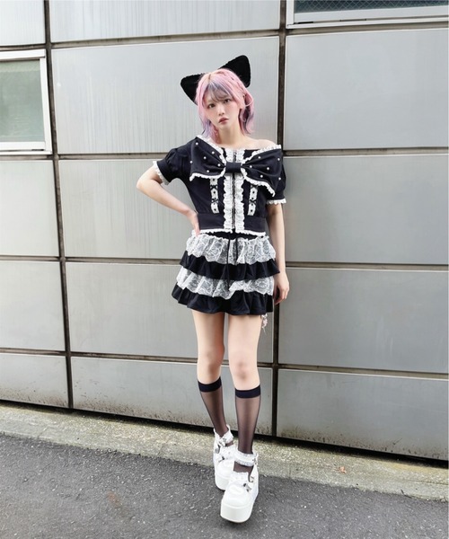 Ank Rouge（アンクルージュ）の「オフショルリボンパーカー（Tシャツ/カットソー・レディース・グレー/ピンク/ブラック・M）」の18枚目の写真