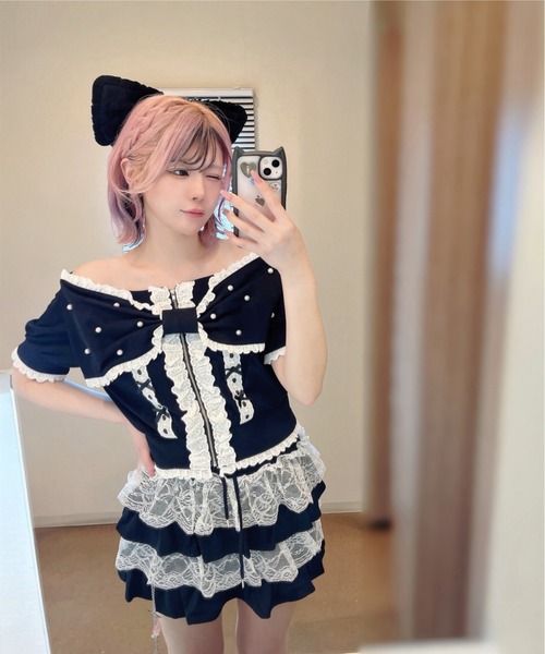 Ank Rouge（アンクルージュ）の「オフショルリボンパーカー（Tシャツ/カットソー・レディース・グレー/ピンク/ブラック・M）」の17枚目の写真