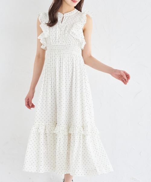 大人気フリルワンピース/tocco/トッコクローゼット/tocco closet プチフリルネックラッフルフリルスリーブフラワープリント