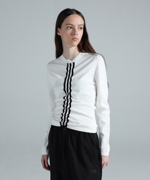 Y-3(ワイスリー)の「Y-3 3-STRIPES LONG SLEEVE TEE(Tシャツ/カットソー・レディース・ホワイト×ブラック・MEDIUM/XX-SMALL/X-SMALL/SMALL/LARGE)」の1枚目の写真