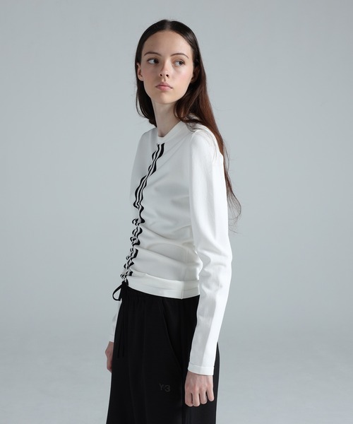 Y-3(ワイスリー)の「Y-3 3-STRIPES LONG SLEEVE TEE(Tシャツ/カットソー・レディース・ホワイト×ブラック・MEDIUM/XX-SMALL/X-SMALL/SMALL/LARGE)」の5枚目の写真