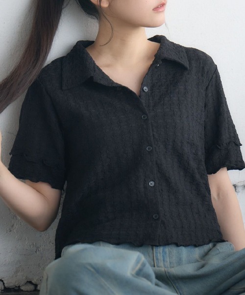 RETRO GIRL(レトロガール)の「半袖ポコポコCTカーデ(カーディガン/ボレロ・レディース・ピンク/ナチュラル/ブラック・FREE)」の2枚目の写真