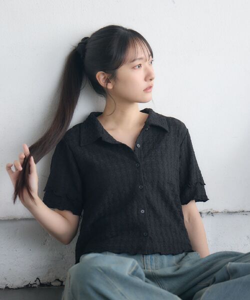 RETRO GIRL(レトロガール)の「半袖ポコポコCTカーデ(カーディガン/ボレロ・レディース・ピンク/ナチュラル/ブラック・FREE)」の6枚目の写真