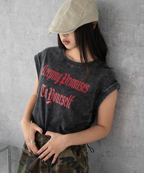 WEGO（ウィゴー）の「WEGO/グラフィックノースリーブサイドドロストショートT（Tシャツ/カットソー・レディース・ホワイト/その他2/その他1・FREE）」の3枚目の写真