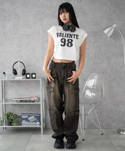 WEGO（ウィゴー）の「WEGO/グラフィックノースリーブサイドドロストショートT（Tシャツ/カットソー・レディース・ホワイト/その他2/その他1・FREE）」の4枚目の写真