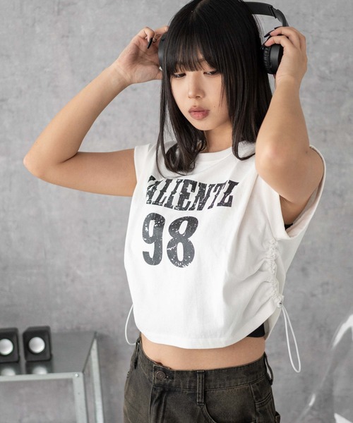 WEGO（ウィゴー）の「WEGO/グラフィックノースリーブサイドドロストショートT（Tシャツ/カットソー・レディース・ホワイト/その他2/その他1・FREE）」の10枚目の写真