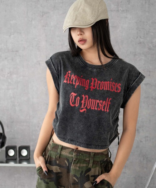 WEGO（ウィゴー）の「WEGO/グラフィックノースリーブサイドドロストショートT（Tシャツ/カットソー・レディース・ホワイト/その他2/その他1・FREE）」の12枚目の写真