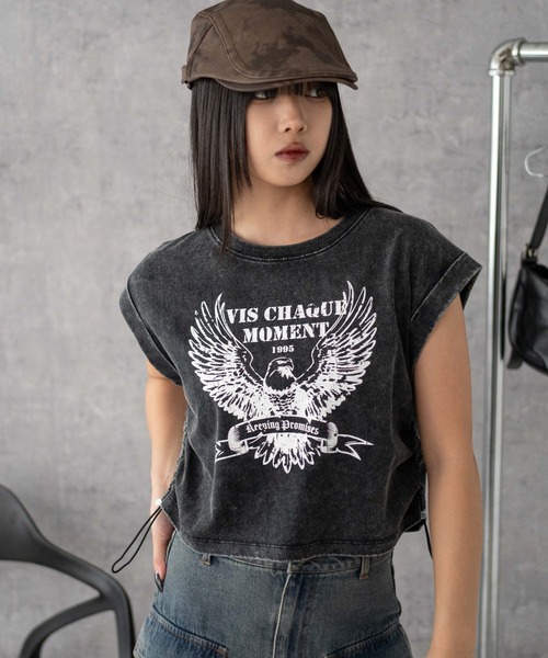 WEGO（ウィゴー）の「WEGO/グラフィックノースリーブサイドドロストショートT（Tシャツ/カットソー・レディース・ホワイト/その他2/その他1・FREE）」の16枚目の写真