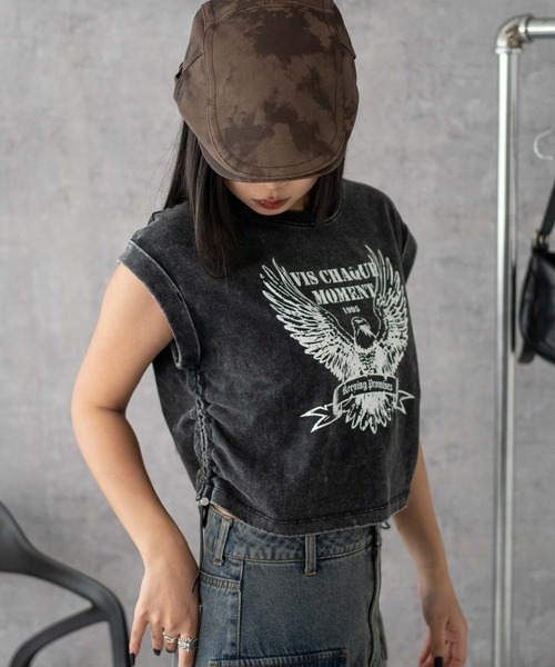 WEGO（ウィゴー）の「WEGO/グラフィックノースリーブサイドドロストショートT（Tシャツ/カットソー・レディース・ホワイト/その他2/その他1・FREE）」の17枚目の写真