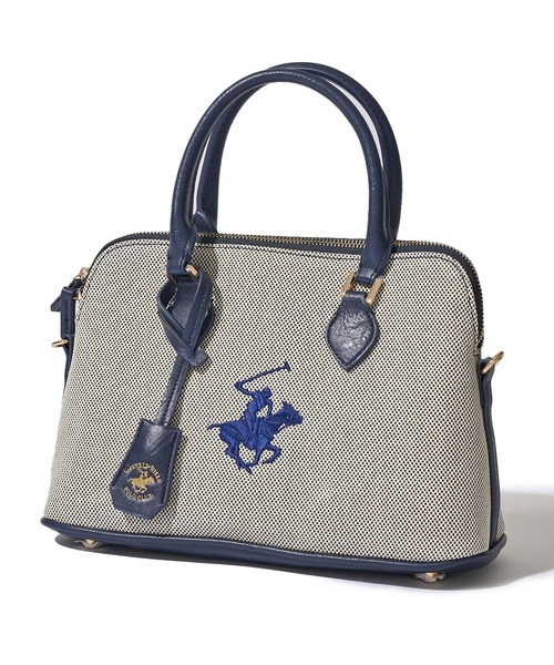 BEVERLY HILLS POLO CLUB(ビバリーヒルズポロクラブ)の「【Beverly Hills Polo Club/ビバリーヒルズポロクラブ】ポニーロゴ刺繍 エルガリー生地バッグ(ショルダーストラップ付)(トートバッグ・レディース・ネイビー/ブラウン/ブラック・FREE)」の1枚目の写真