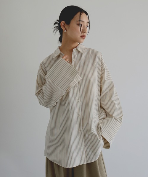  hellam（へラム）の「ビックカフスストライプオーバーシャツ（シャツ/ブラウス・レディース・ピンク/アイボリー/グレー/ブルー・FREE）」の8枚目の写真