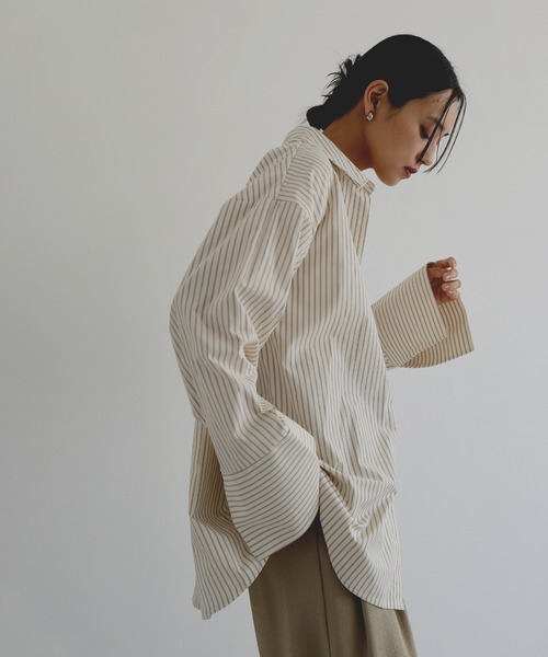  hellam（へラム）の「ビックカフスストライプオーバーシャツ（シャツ/ブラウス・レディース・ピンク/アイボリー/グレー/ブルー・FREE）」の10枚目の写真