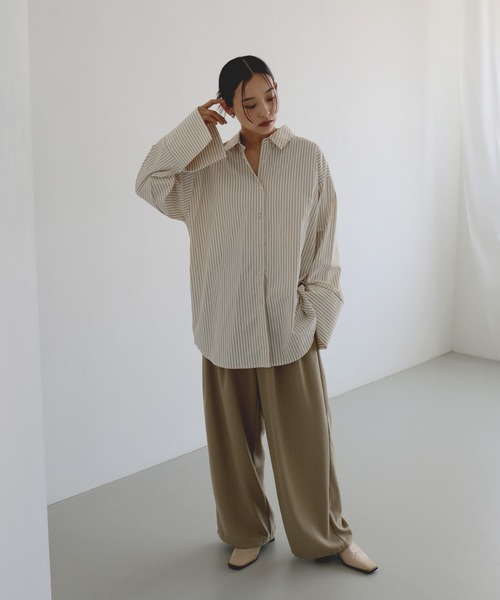  hellam（へラム）の「ビックカフスストライプオーバーシャツ（シャツ/ブラウス・レディース・ピンク/アイボリー/グレー/ブルー・FREE）」の5枚目の写真