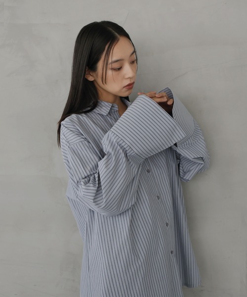  hellam（へラム）の「ビックカフスストライプオーバーシャツ（シャツ/ブラウス・レディース・ピンク/アイボリー/グレー/ブルー・FREE）」の13枚目の写真