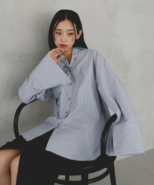 セール】ビックカフスストライプオーバーシャツ（シャツ/ブラウス