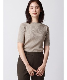 SUIT SQUARE | ハイネックプルオーバーリブニット 5分袖 ウォッシャブル レーヨンナイロン(ニット/セーター)