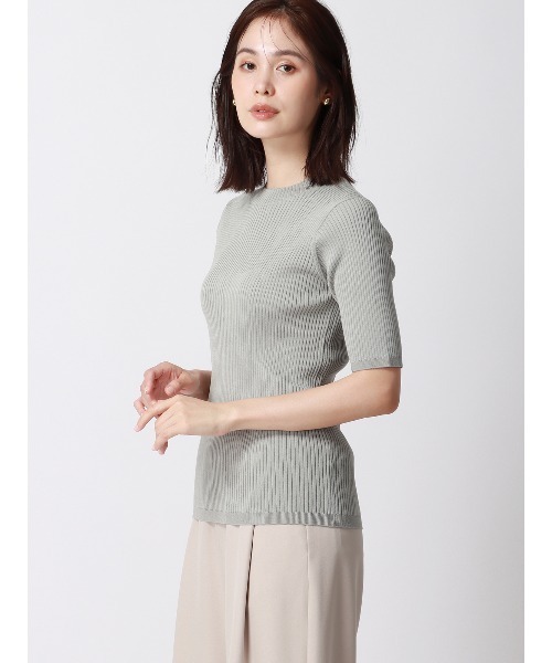 SUIT SQUARE（スーツスクエア）の「ハイネックプルオーバーリブニット 5分袖 ウォッシャブル レーヨンナイロン（ニット/セーター・レディース・ブラウン系/ベージュ系1/ベージュ系2/グリーン系・38(9号)）」の5枚目の写真