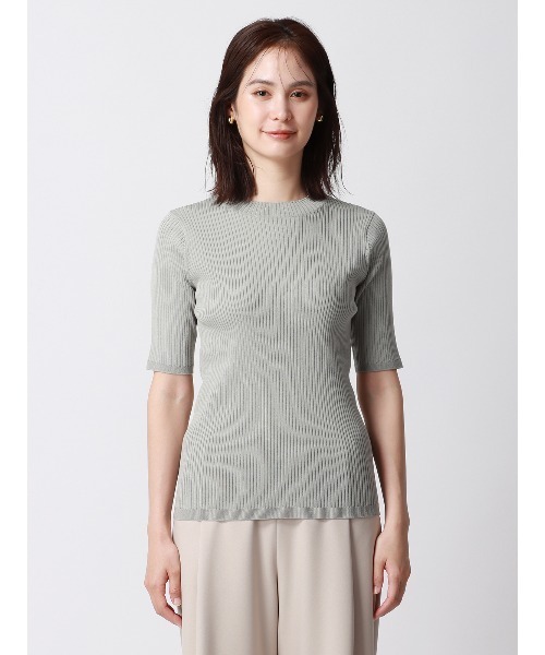 SUIT SQUARE（スーツスクエア）の「ハイネックプルオーバーリブニット 5分袖 ウォッシャブル レーヨンナイロン（ニット/セーター・レディース・ブラウン系/ベージュ系1/ベージュ系2/グリーン系・38(9号)）」の6枚目の写真