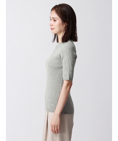 SUIT SQUARE（スーツスクエア）の「ハイネックプルオーバーリブニット 5分袖 ウォッシャブル レーヨンナイロン（ニット/セーター・レディース・ブラウン系/ベージュ系1/ベージュ系2/グリーン系・38(9号)）」の7枚目の写真