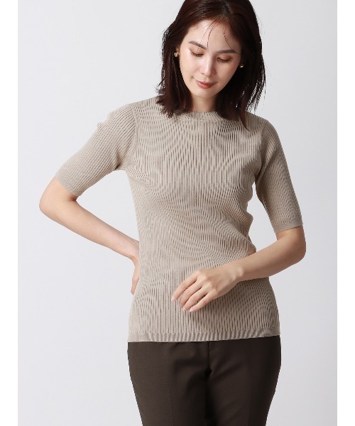 SUIT SQUARE（スーツスクエア）の「ハイネックプルオーバーリブニット 5分袖 ウォッシャブル レーヨンナイロン（ニット/セーター・レディース・ブラウン系/ベージュ系1/ベージュ系2/グリーン系・38(9号)）」の17枚目の写真