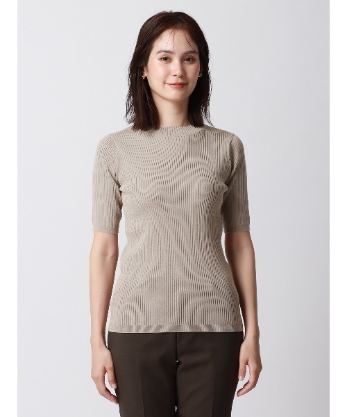 SUIT SQUARE（スーツスクエア）の「ハイネックプルオーバーリブニット 5分袖 ウォッシャブル レーヨンナイロン（ニット/セーター・レディース・ブラウン系/ベージュ系1/ベージュ系2/グリーン系・38(9号)）」の18枚目の写真