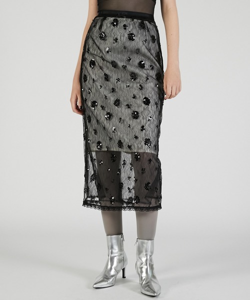 PRANK PROJECT(プランクプロジェクト)の「ベールレースレイヤードスカート / Bale Lace Layered Skirt(スカート・レディース・ブラック/ホワイト・36/38)」の2枚目の写真