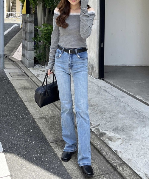 nelliy.(ネルリー)の「レース切替ボーダーオフショルダ―トップス(Tシャツ/カットソー・レディース・グレー/ブラック・MEDIUM/LARGE)」の13枚目の写真